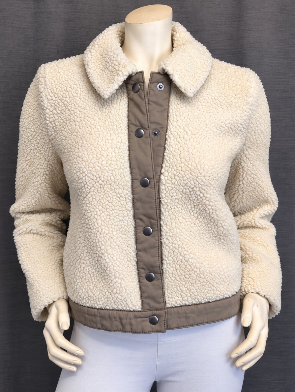 Madewell Sherpa Portland Jacket Antique Cream Teddy Fleece Cropped Sz S